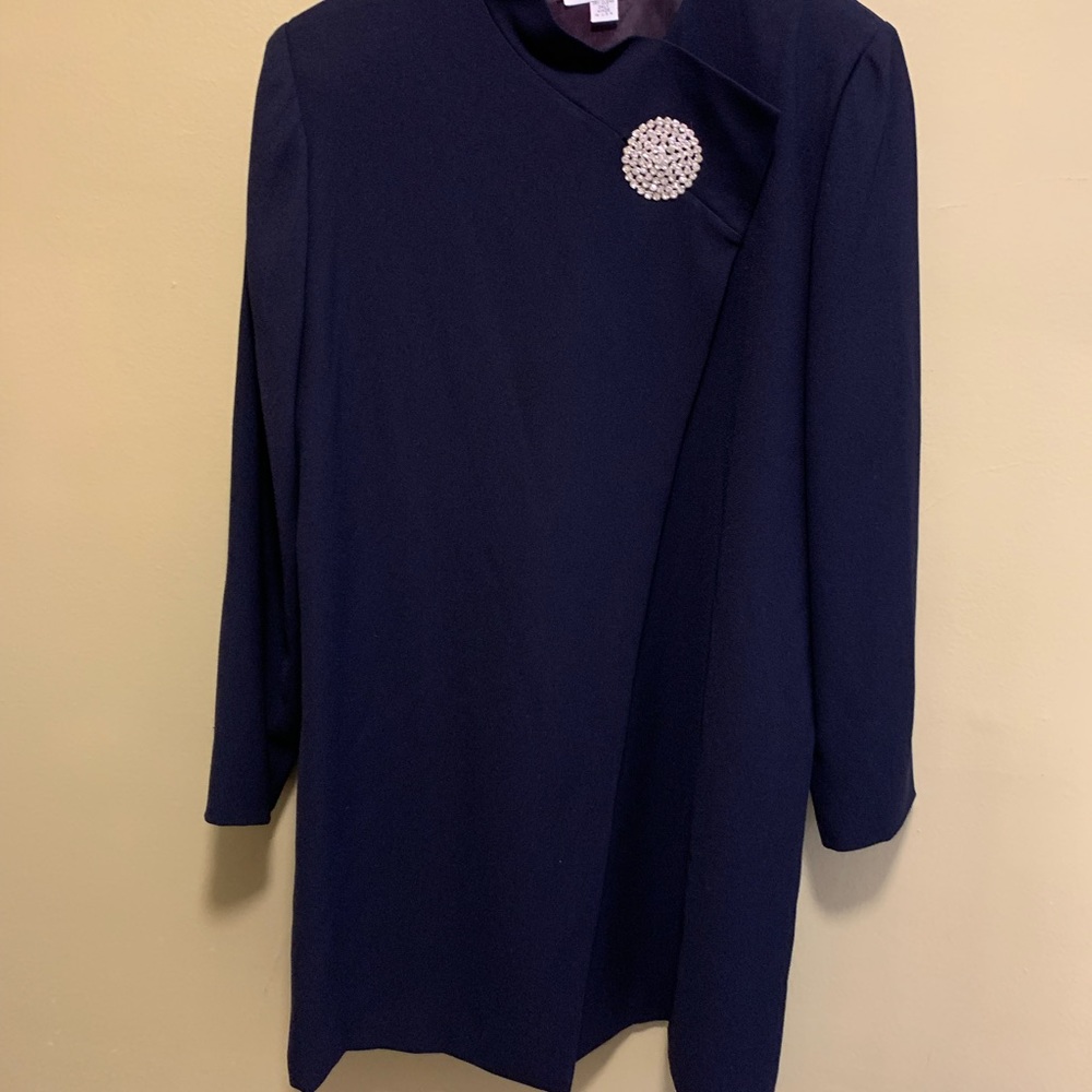 Vintage HEISER EGAN navy blue jeweled rhinestone large button classy coat sz L